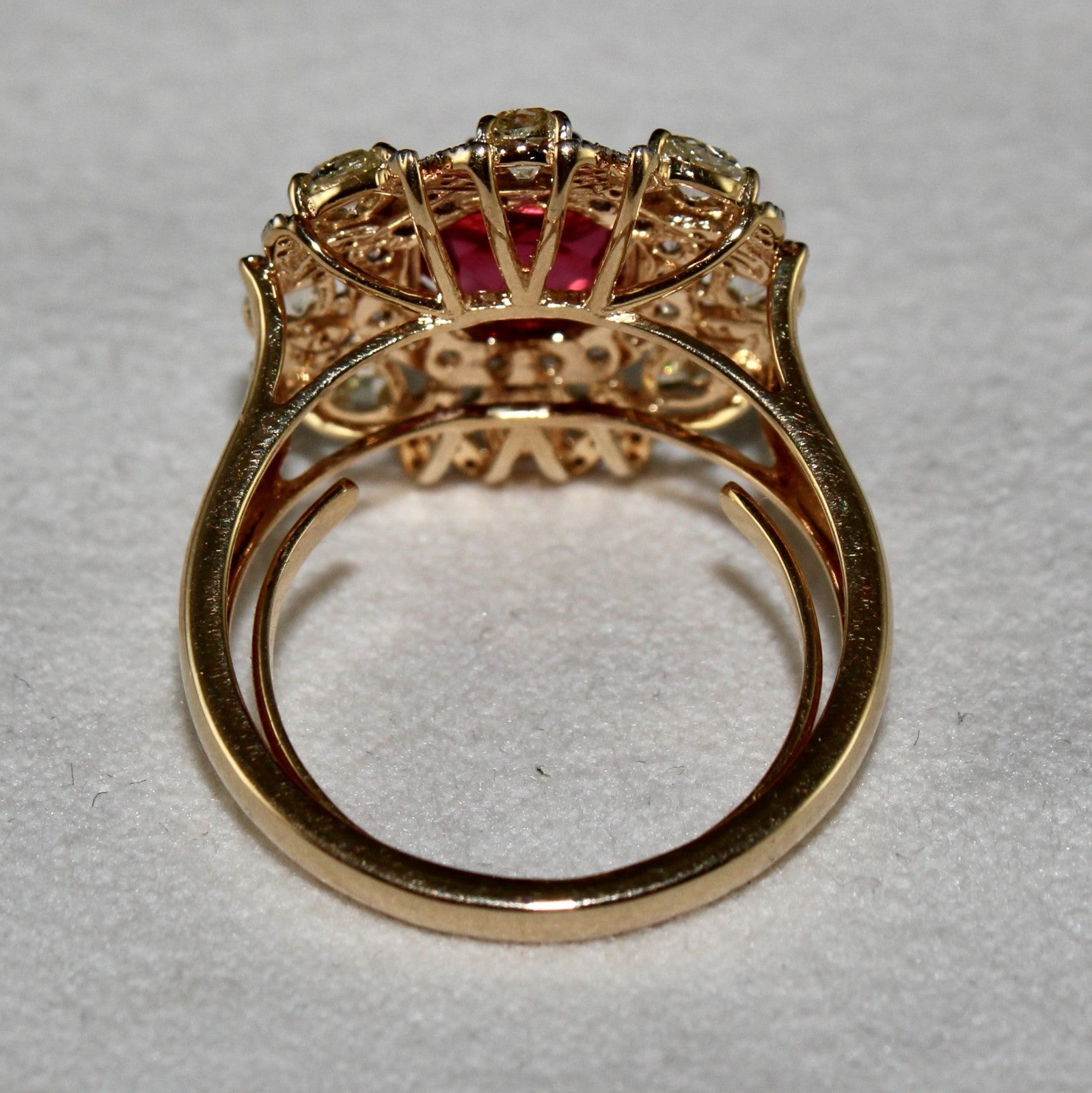 Certified Natural Red Spinel Ring Cut Diamond 18K Gold Statement Finest Jewelry