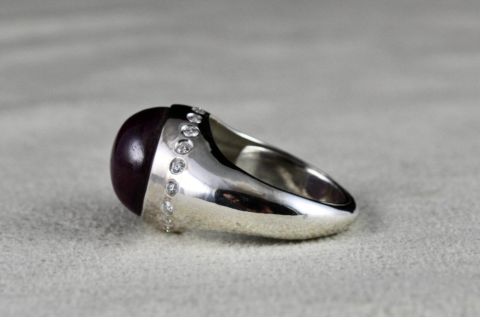 Certified Natural Ruby Star 44.21ct Sterling Silver Ring Moissanite Diamond