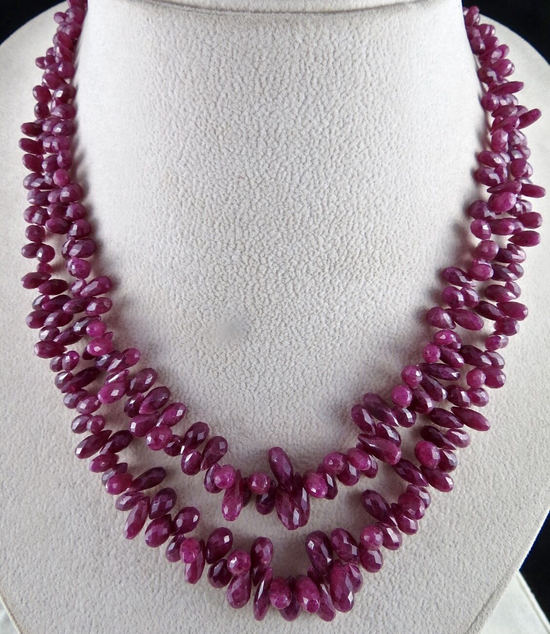 Natural Ruby Beads Tear Drop 2 L 510 Ct Red Gemstone Vintage Silver Necklace