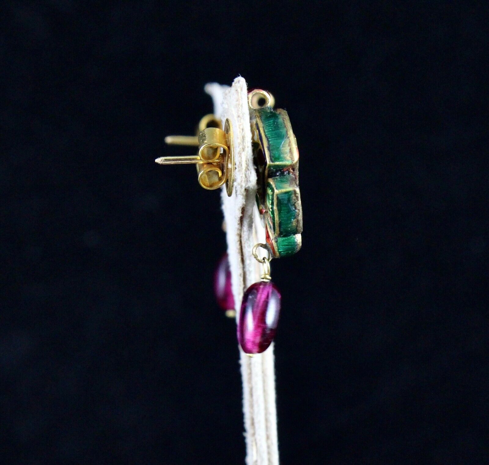 Fine Diamond Cut Navratan Stone 22k Yellow Gold Jadau Indian Style Stud Earring