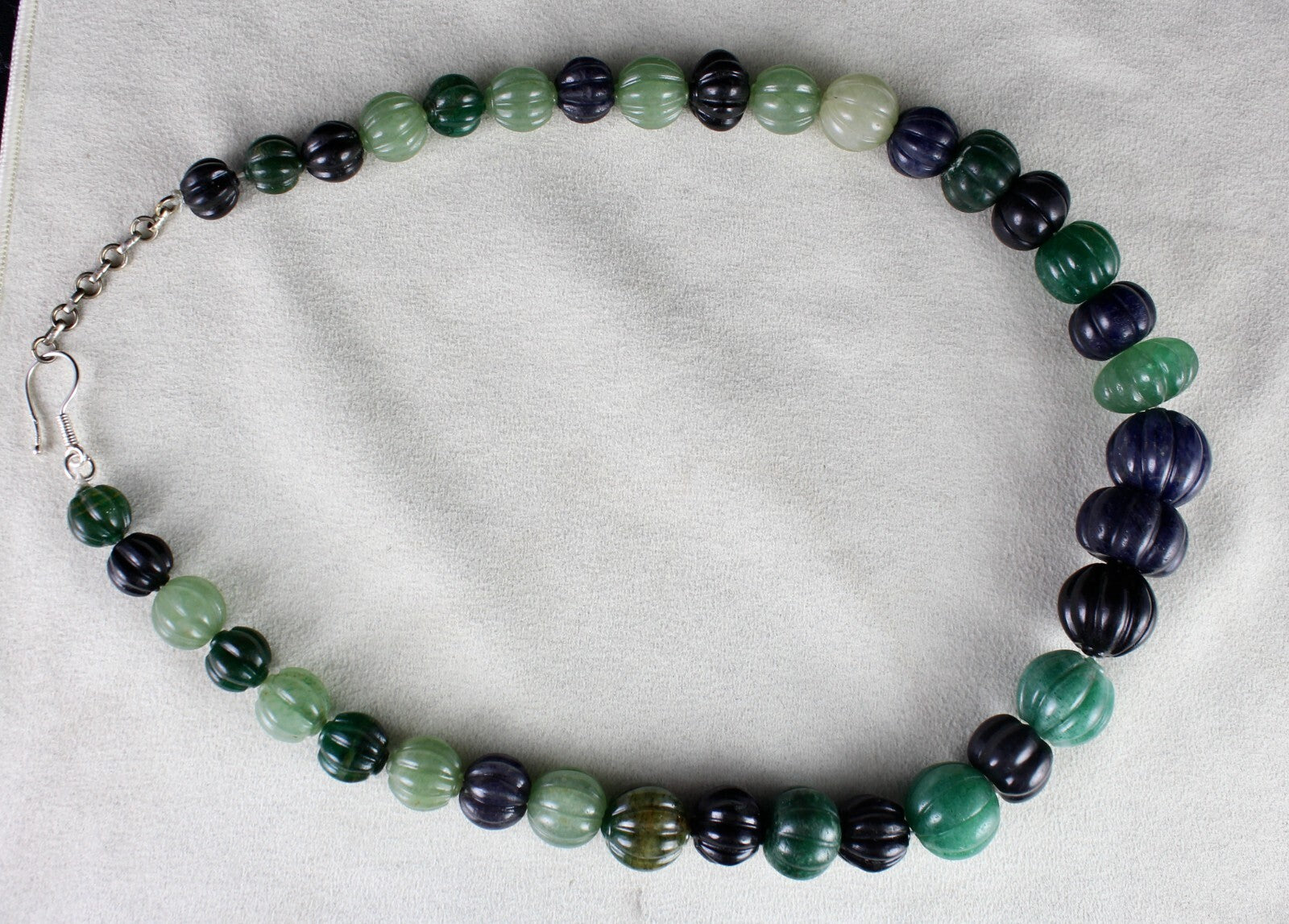 Natural Multi Jade Melon Beads Necklace 960 Ct Blue Green Sterling Silver