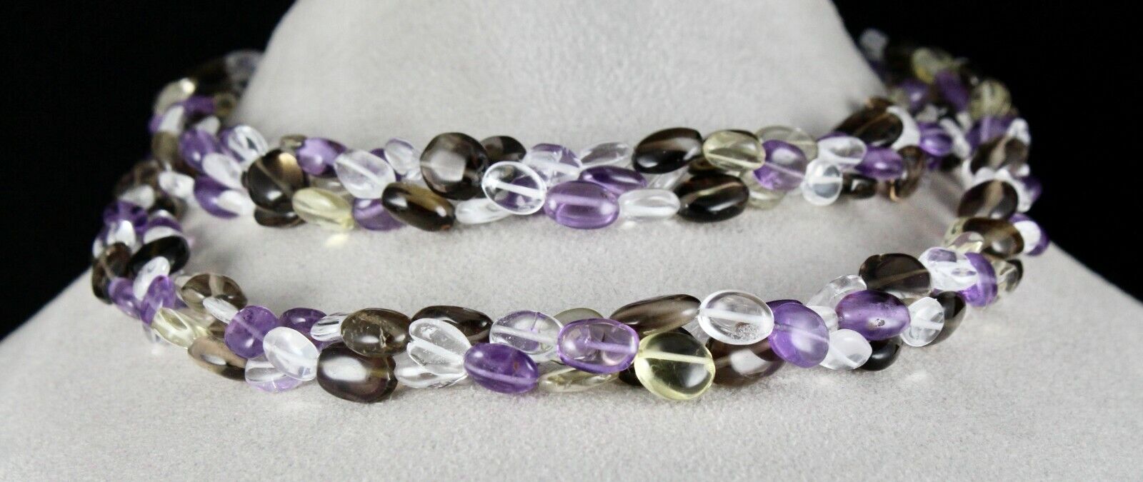 Multi Natural Rock Crystal Smoky Quartz Amethyst 3 L 684 Cts Long Beads Necklace