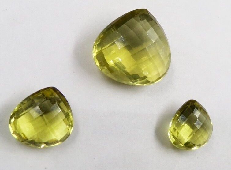 Lemon Quartz Faceted Drops 3 Pcs Gemstone Carat Weight For Pendant & Earring Set