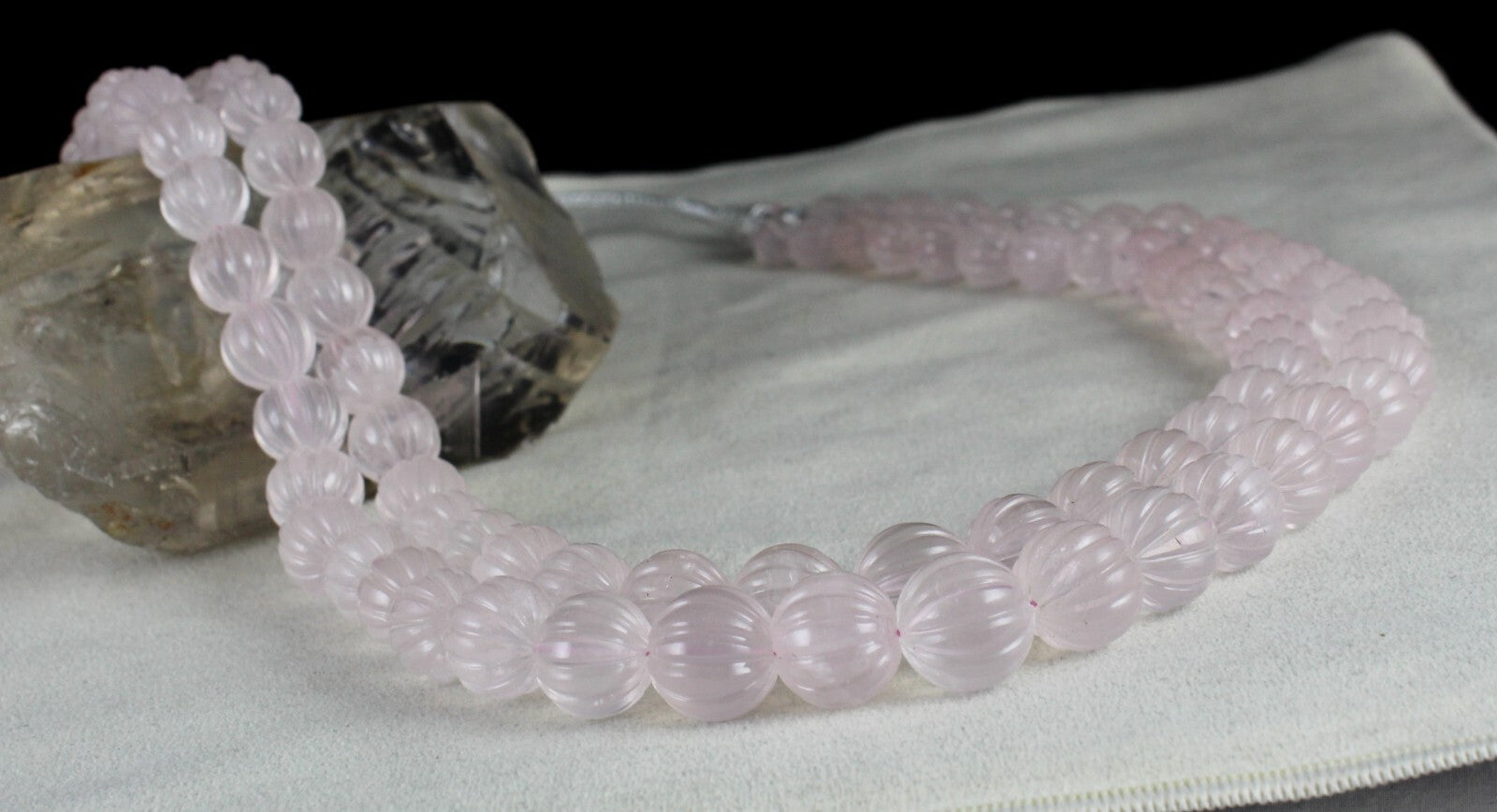 Certified Vintage Natural Rose Quartz Carved Beads Necklace 967 Ct Pink Gemstone