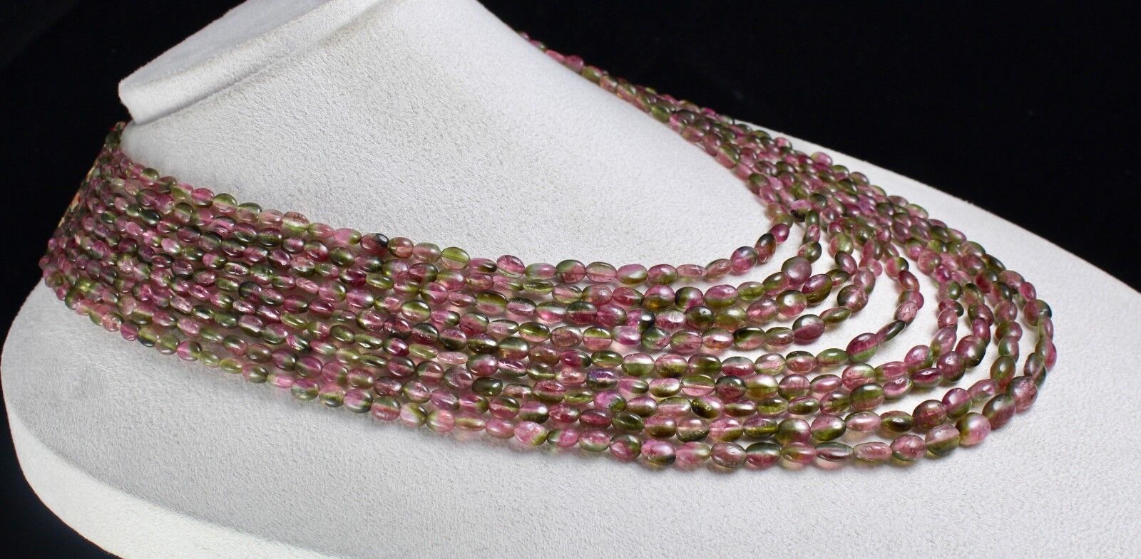 NATURAL BI COLORS MULTI TOURMALINE BEADS CABOCHON 728 CTS GEMSTONE NECKLACE