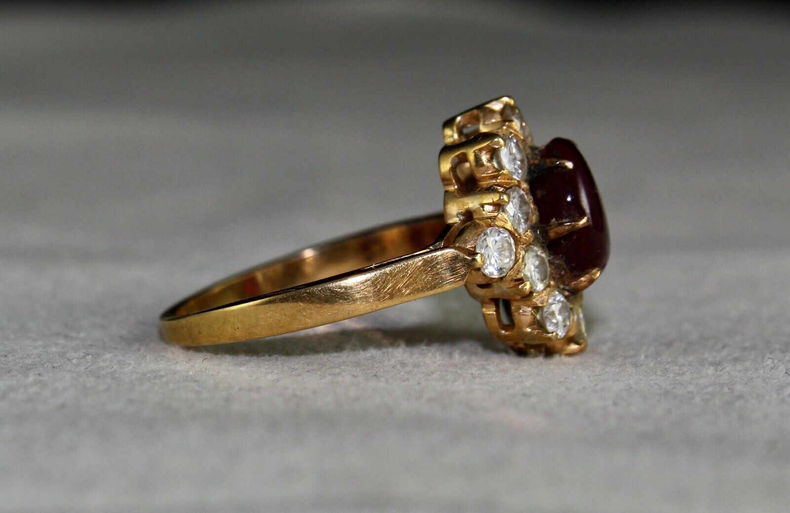 Old Natural Ruby Star Ring 18K Gold Diamond Untreated Stone Cabochon Designing