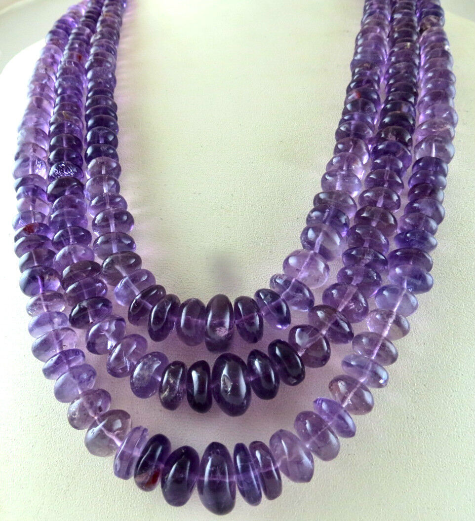 Natural Amethyst Beads Fancy Round 13mm Big 1008 Ct Gemstone Silver Necklace