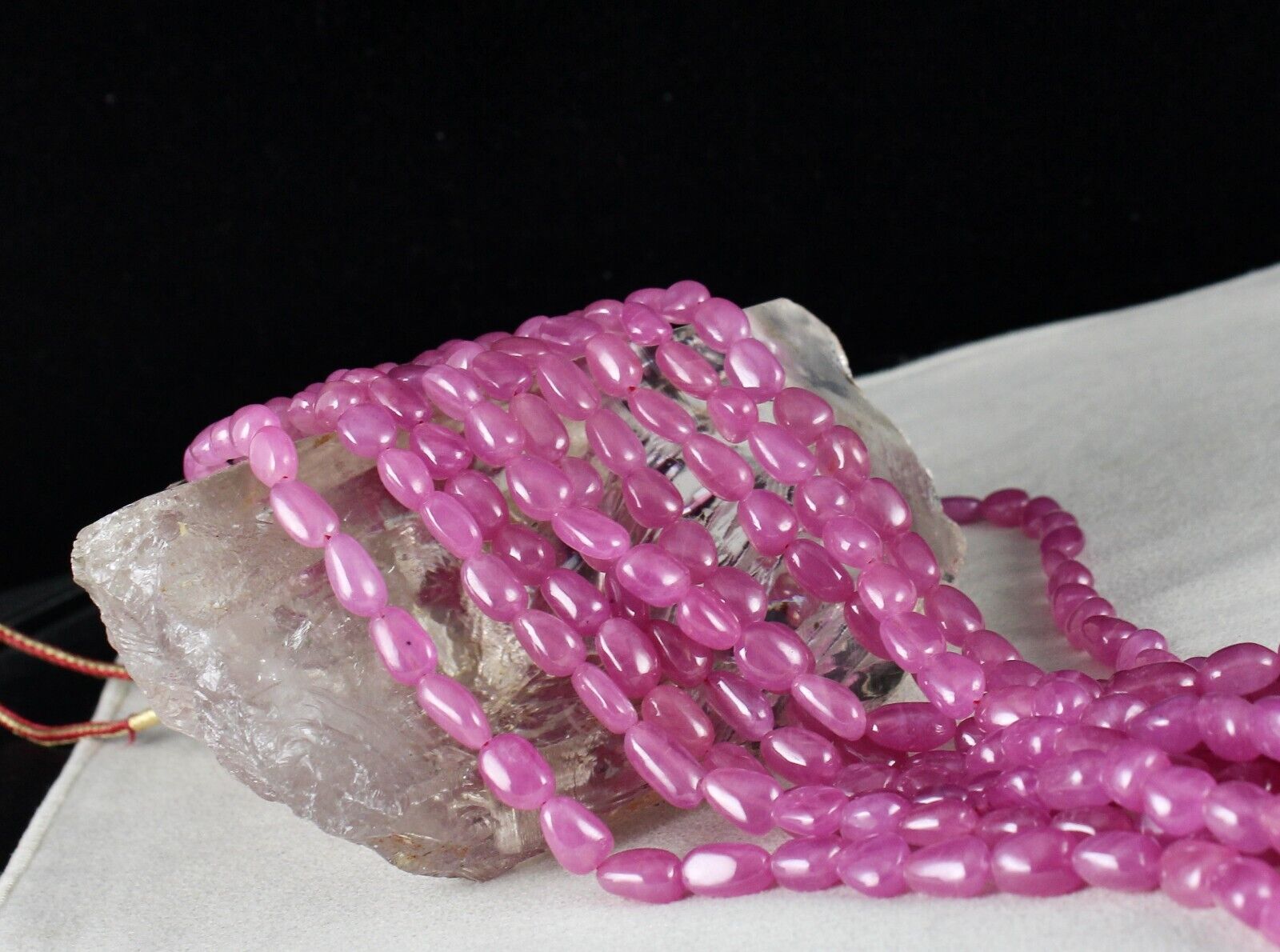 NATURAL UNTREATED RUBY LONG BEADS 5 LINE 1046 CARATS LADIES GEMSTONE NECKLACE