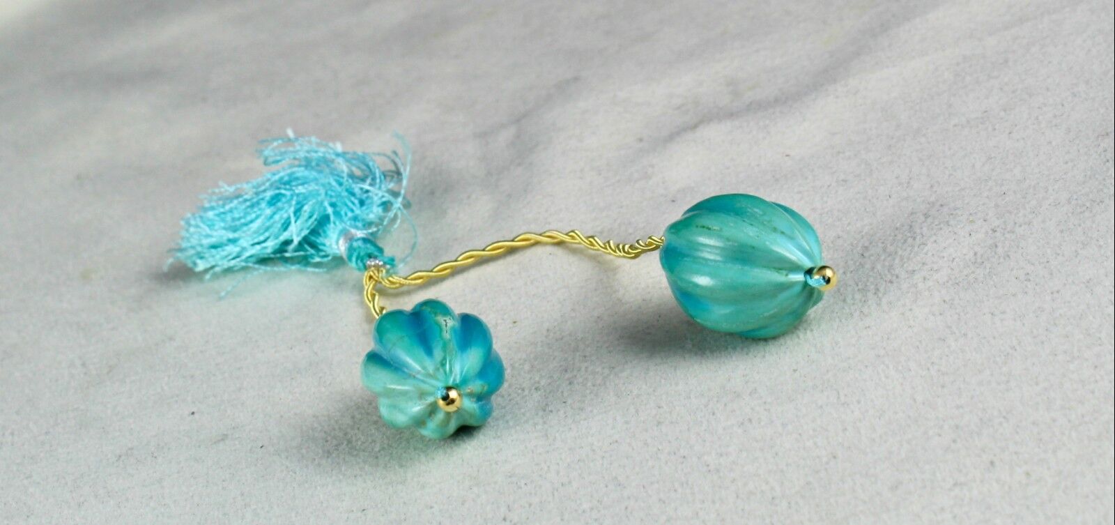 Natural Real Turquoise Beads Carved Melon Pair 94.60 Ct Gemstone For Earring