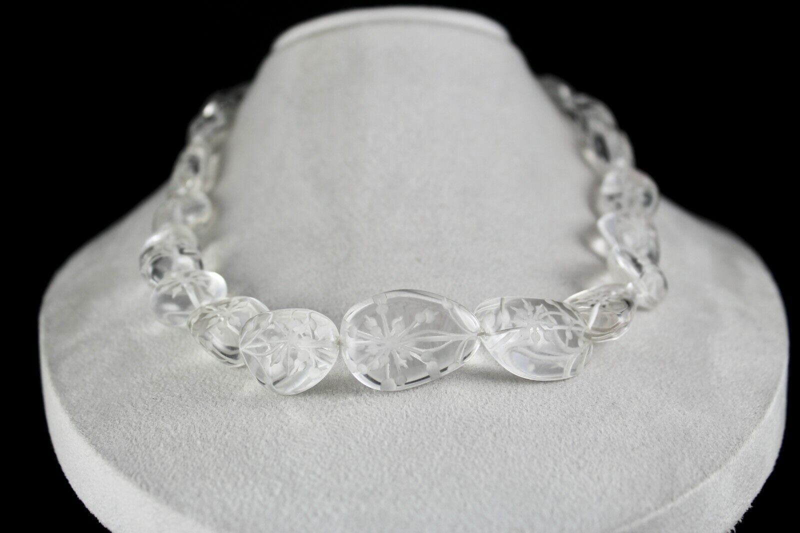 NATURAL ROCK CRYSTAL QUARTZ BEADS ENGRAVED 1 LINE 884 CARATS GEMSTONE NECKLACE