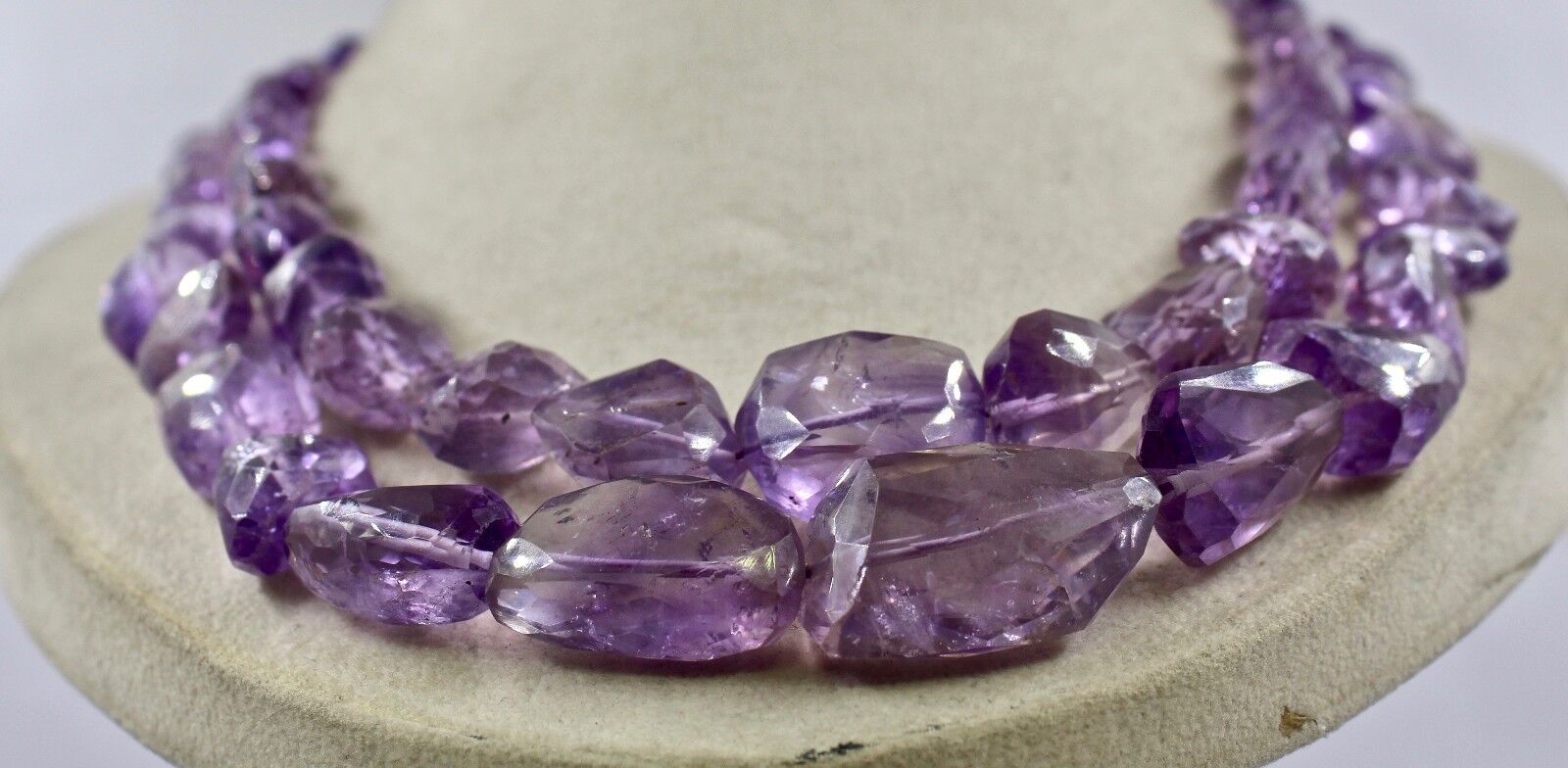 NATURAL AMETHYST BEADS FACETED TUMBLE 2 LINE 970 CTS GEMSTONE LADIES NECKLACE