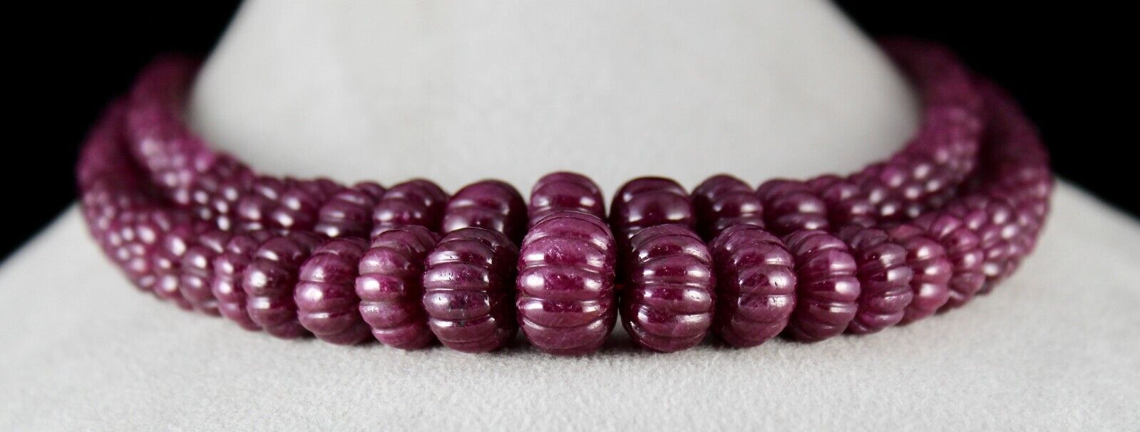 NATURAL UNTREATED RUBY BEADS CARVED MELON 2 LINE 1325 CARATS GEMSTONE NECKLACE