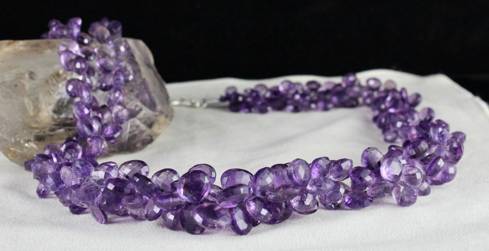 Certified Natural Amethyst Teardrop Necklace 1091 Ct Sterling Silver 26 In Beads