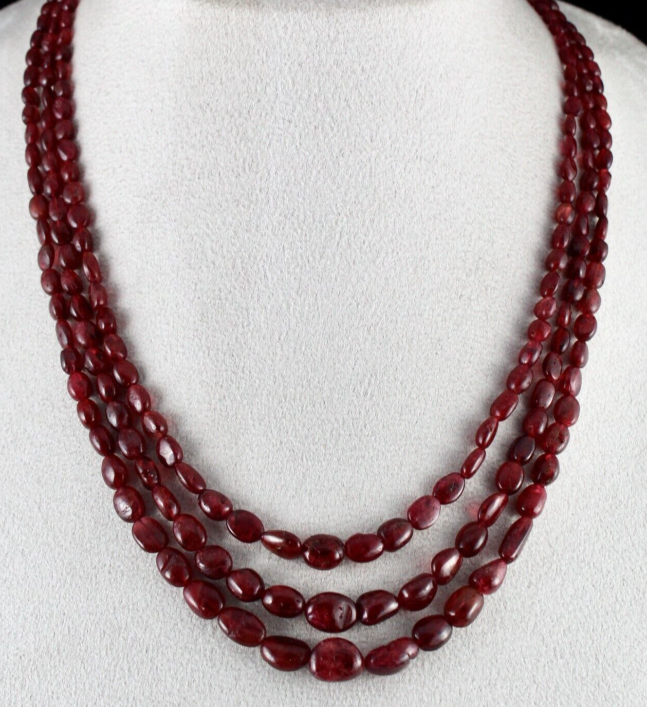 Natural Red Spinel Beaded Necklace 3 Line 313 Carats Gemstone Precious String