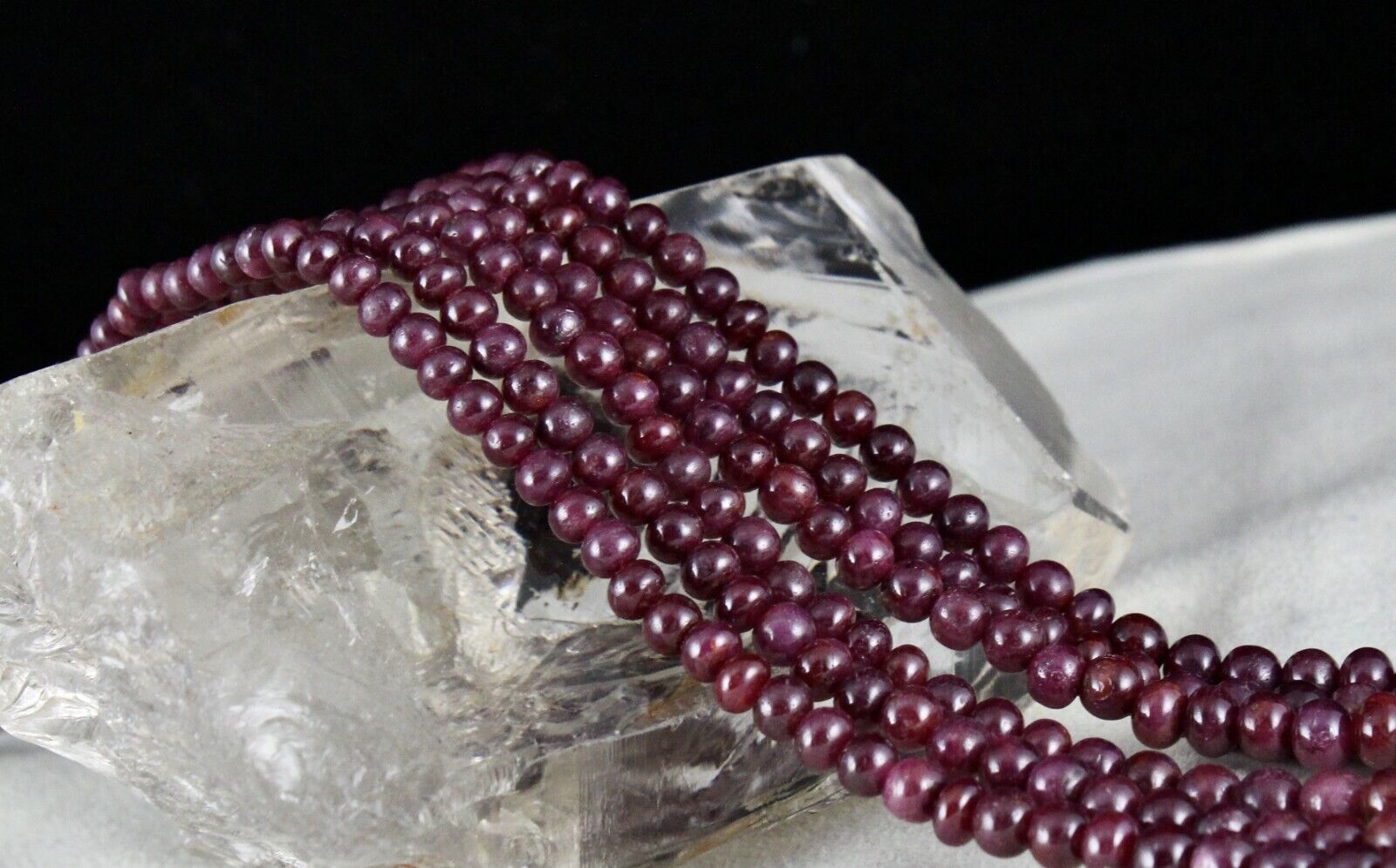 NATURAL RED RUBY BEADS ROUND 3 LINE 414 CTS PRECIOUS GEMSTONE FASHION NECKLACE