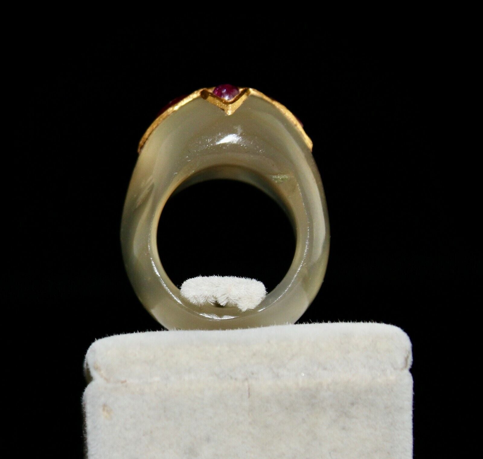 ANTIQUE YELLOW CHALCEDONY GEMSTONE RUBY DIAMOND 22K GOLD CLASSIC STONE RING