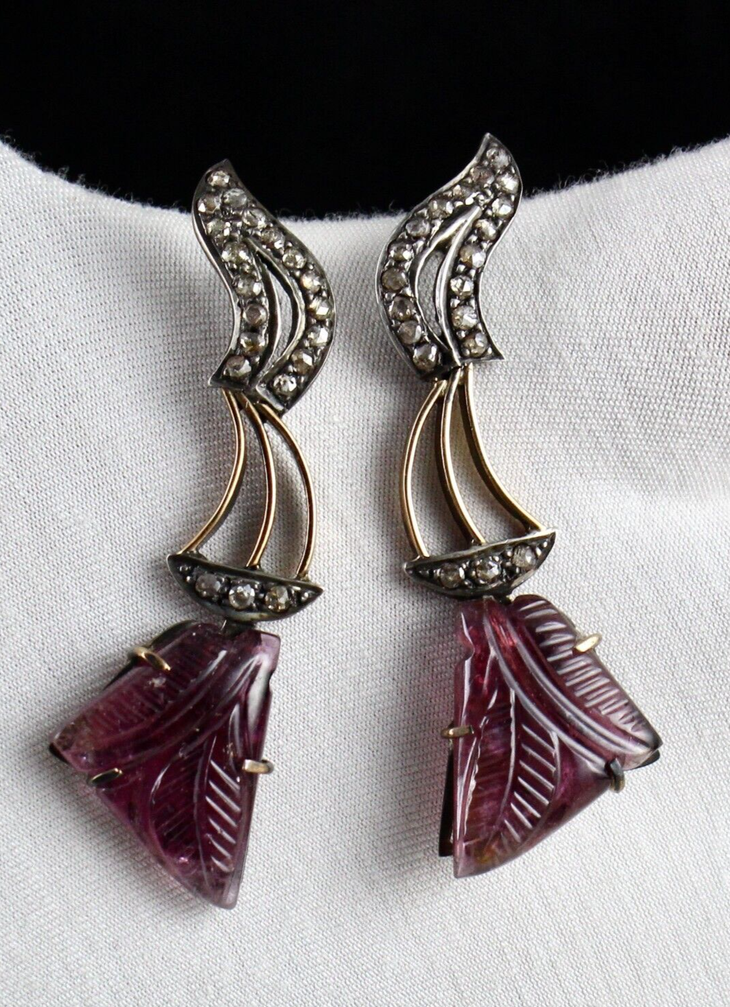 Antique Pink Tourmaline 10.00ct Natural Diamond Victorian Sterling Earring