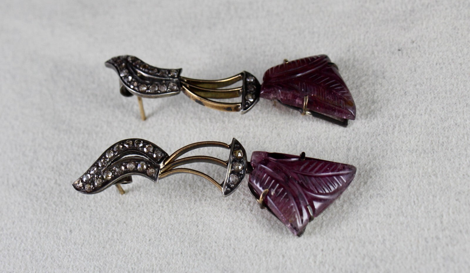 Antique Pink Tourmaline 10.00ct Natural Diamond Victorian Sterling Earring