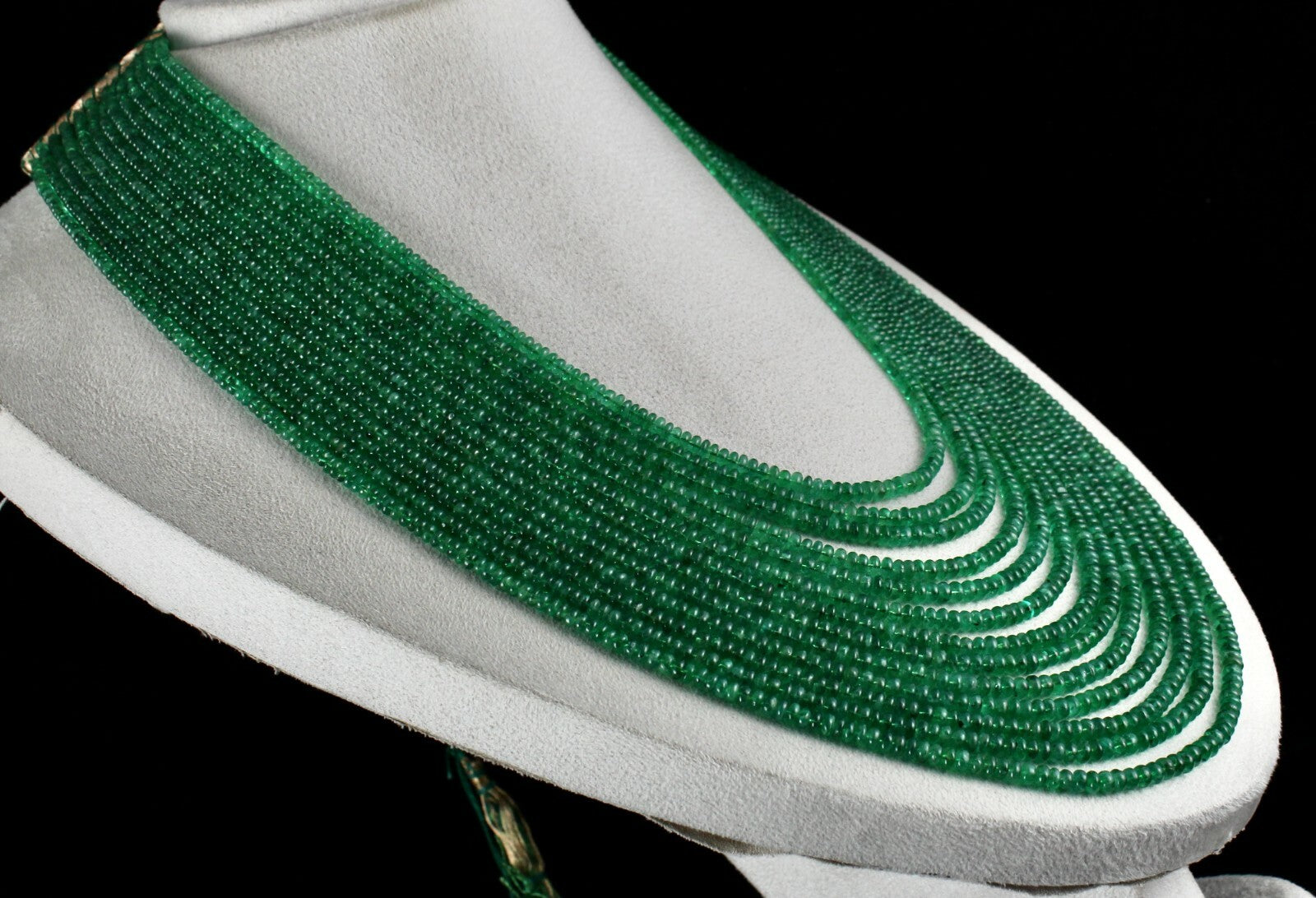 Natural Zambian Emerald Beads Necklace 871 Carat 13 Line Certified Gemstone