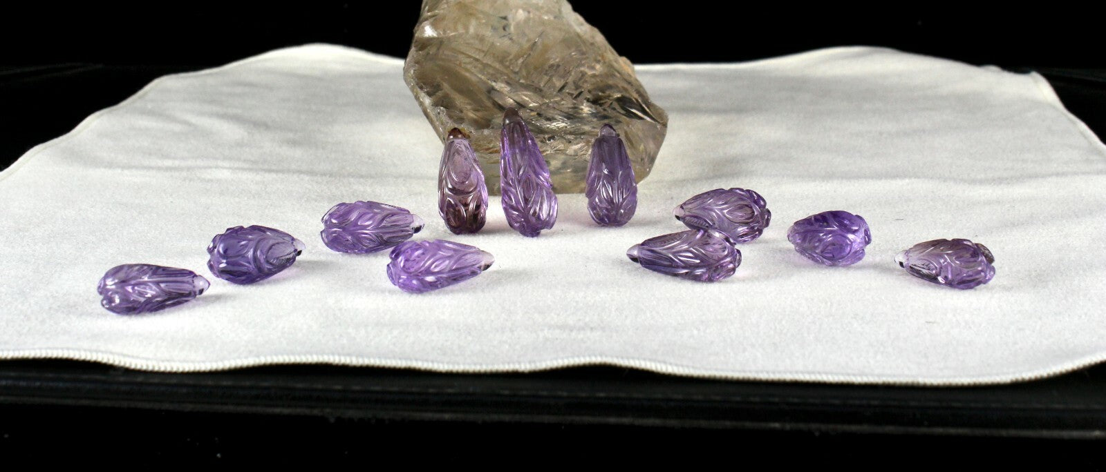 Natural Amethyst Carved Drops 11 Pcs 247cts Loose Gem Necklace Earring Set