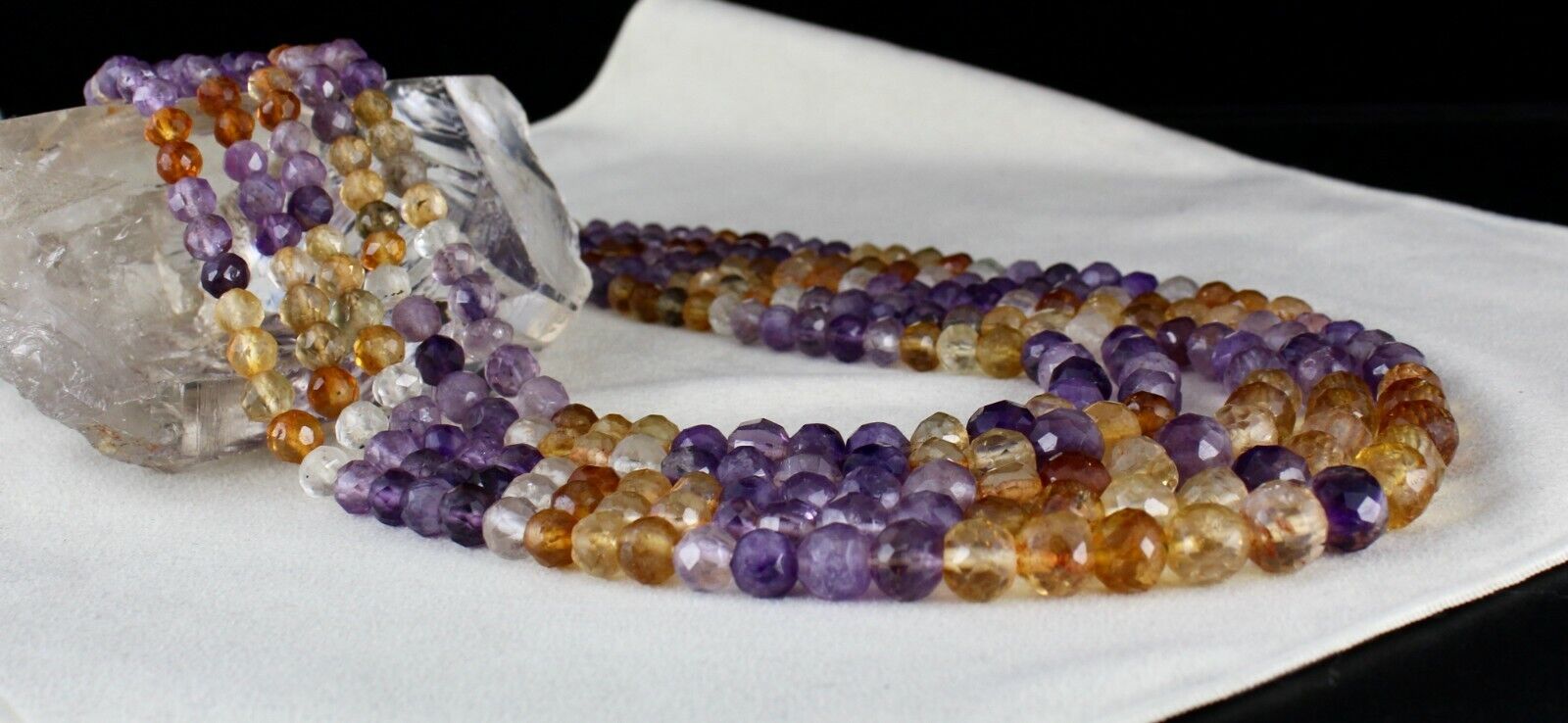 NATURAL CITRINE AMETHYST FACETED MULTI BEADS 5L 1085 CARATS GEMSTONE NECKLACE
