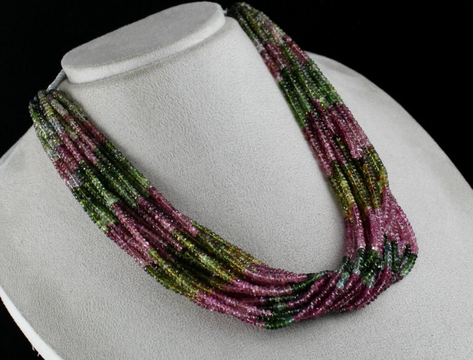 NATURAL MULTI TOURMALINE BEADS 20 LINE 802 CTS FACETED ROUND GEMSTONE NECKLACE