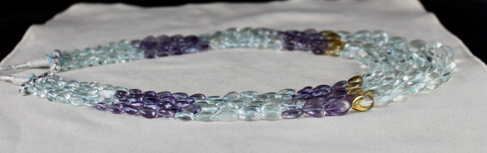 NATURAL BLUE TOPAZ AMETHYST CITRINE DROPS 5 L 835 CT STONE BEADED FINE NECKLACE