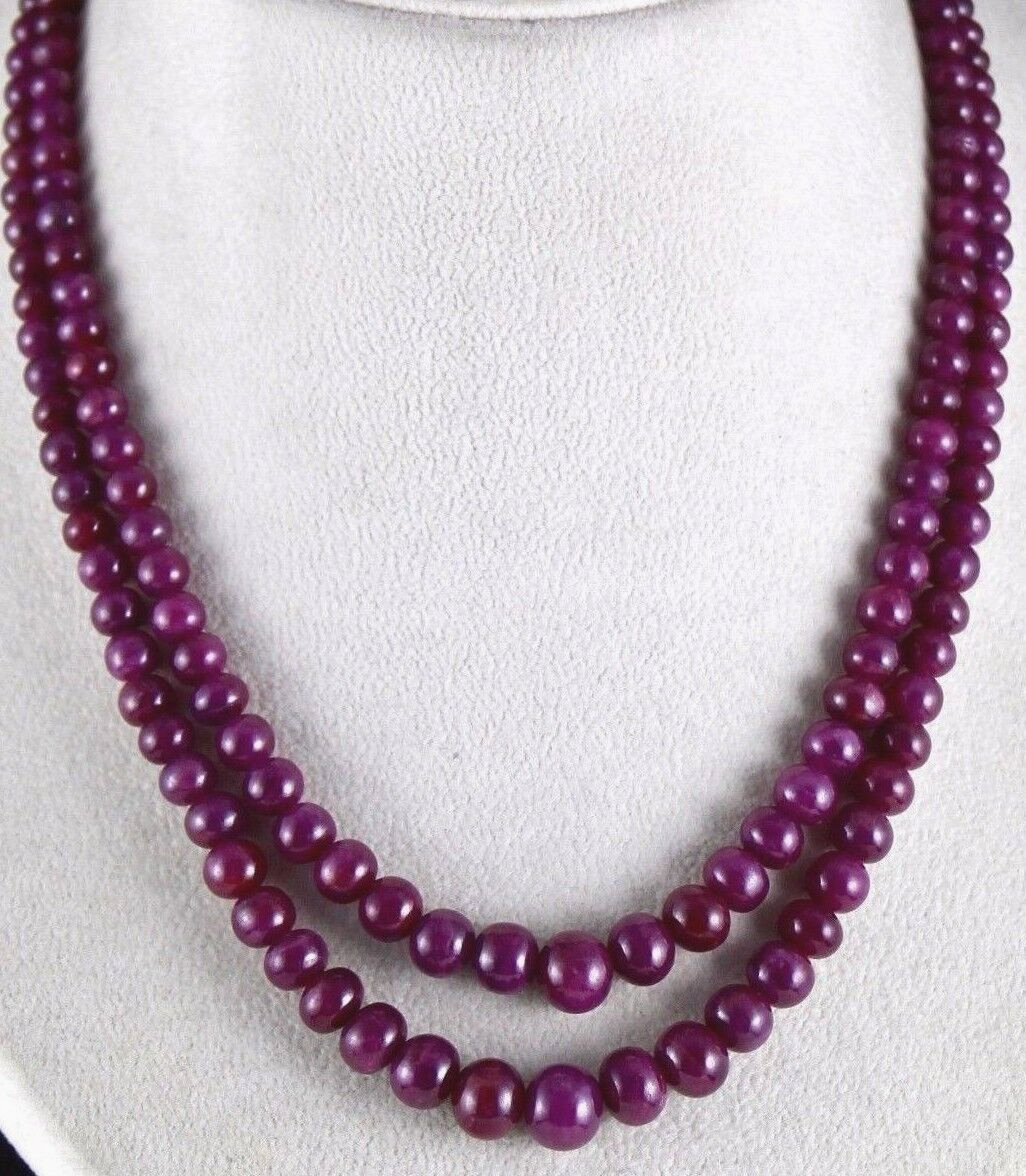 Certified Natural Ruby Round Beaded Necklace 425 Ct Red Gemstone Strings
