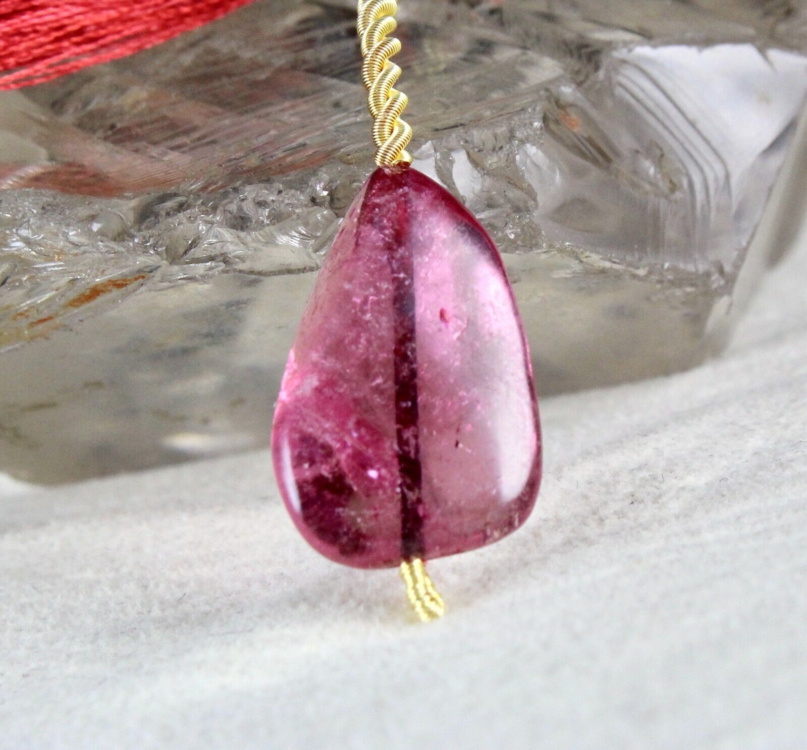 NATURAL PINK TOURMALINE CABOCHON DRILLED BEAD 15 CTS GEMSTONE HANGING PENDANT