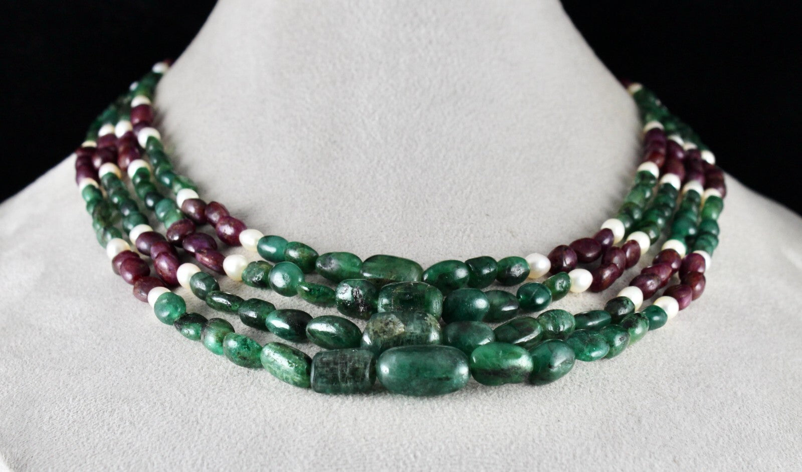 Certified Antique Natural Ruby 10ct Emerald Pearl Bead 550 Ct Gemstone Necklace