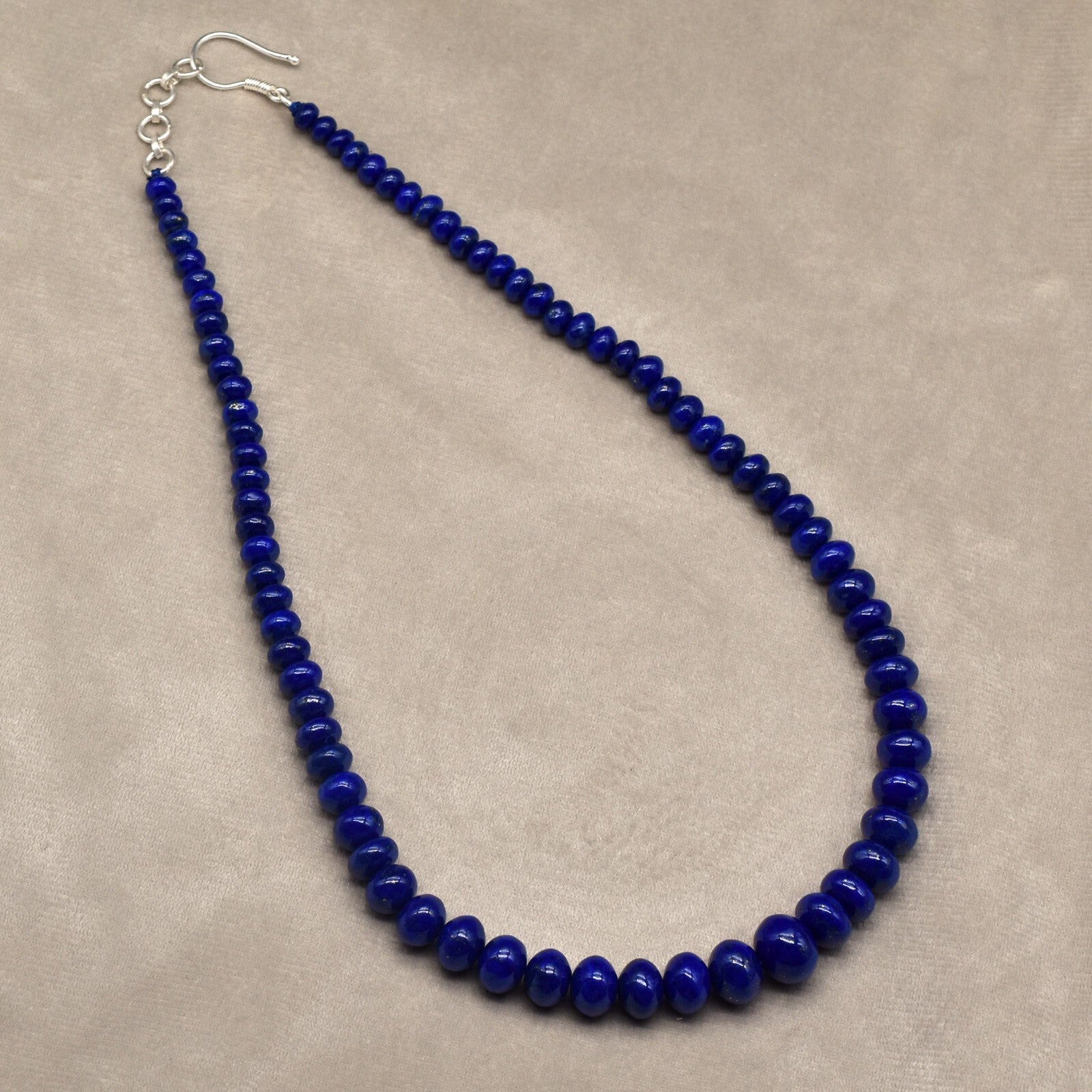 Natural Blue Lapis Lazuli 310 Ct Sterling Silver Gemstone Round Beads Necklace