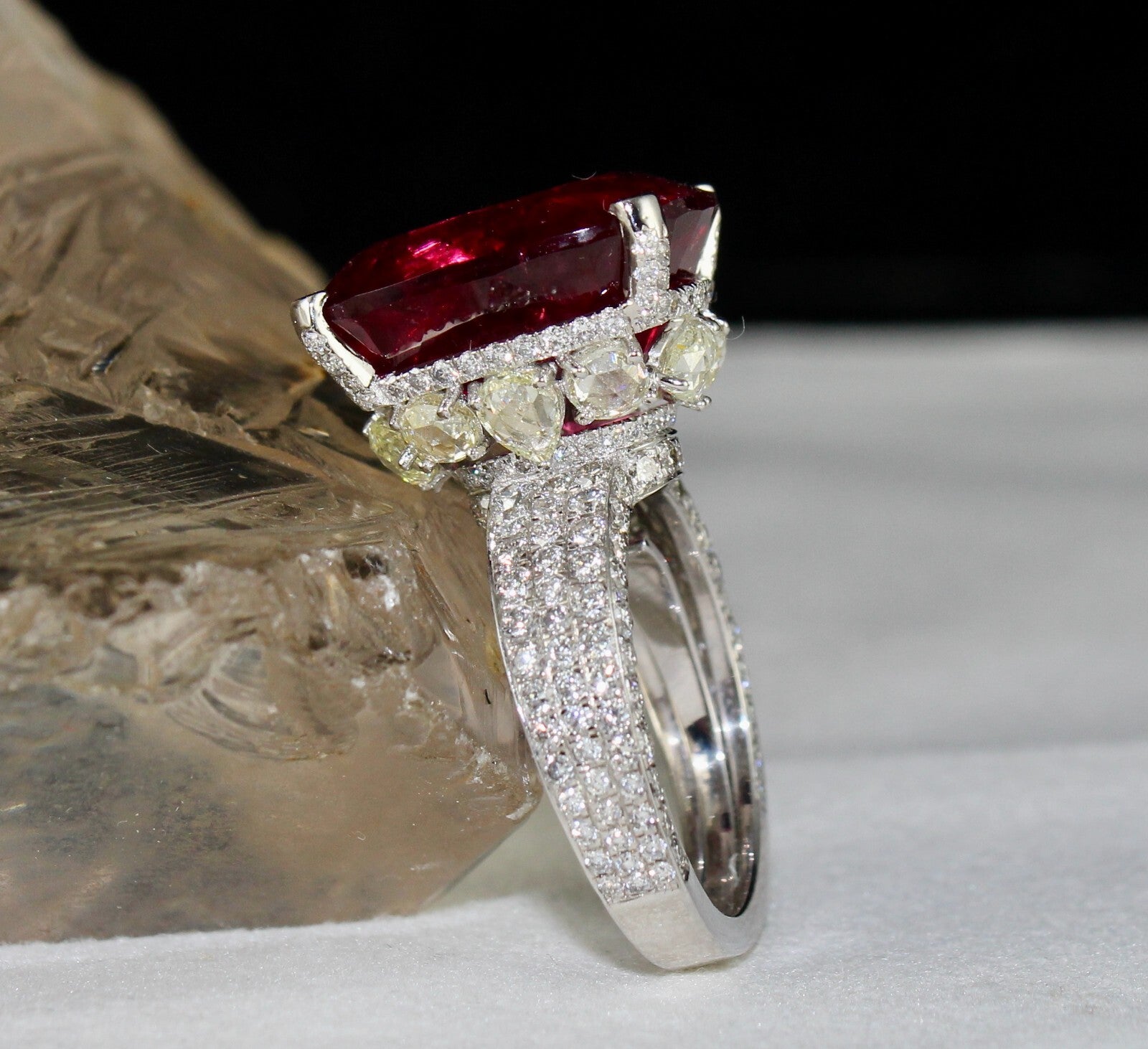 Certified Natural Rubellite Tourmaline 10ct Natural Diamond 18k Gold Ring