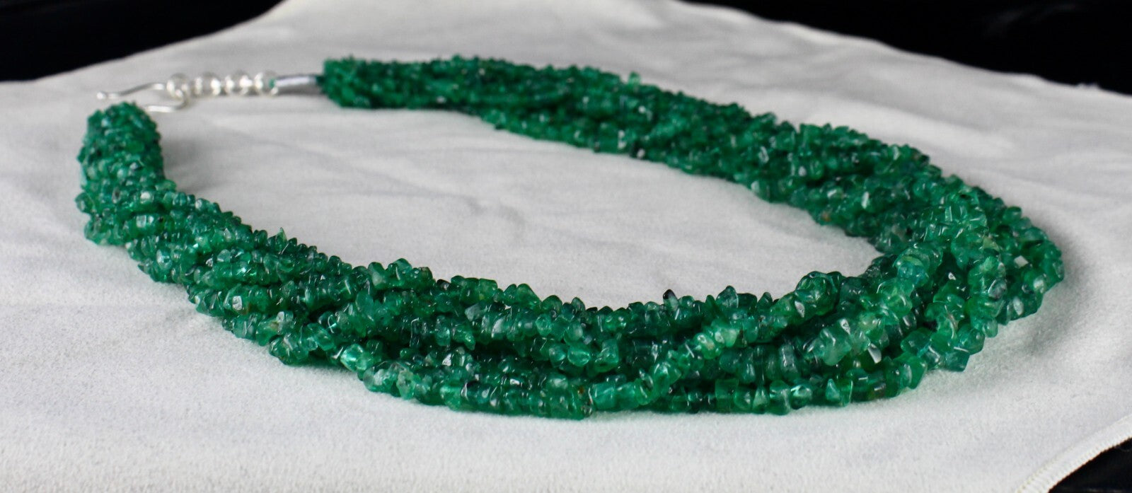 Vintage Natural Emerald Bead Necklace 11L 711 Ct Uncut Certified Gemstone Silver
