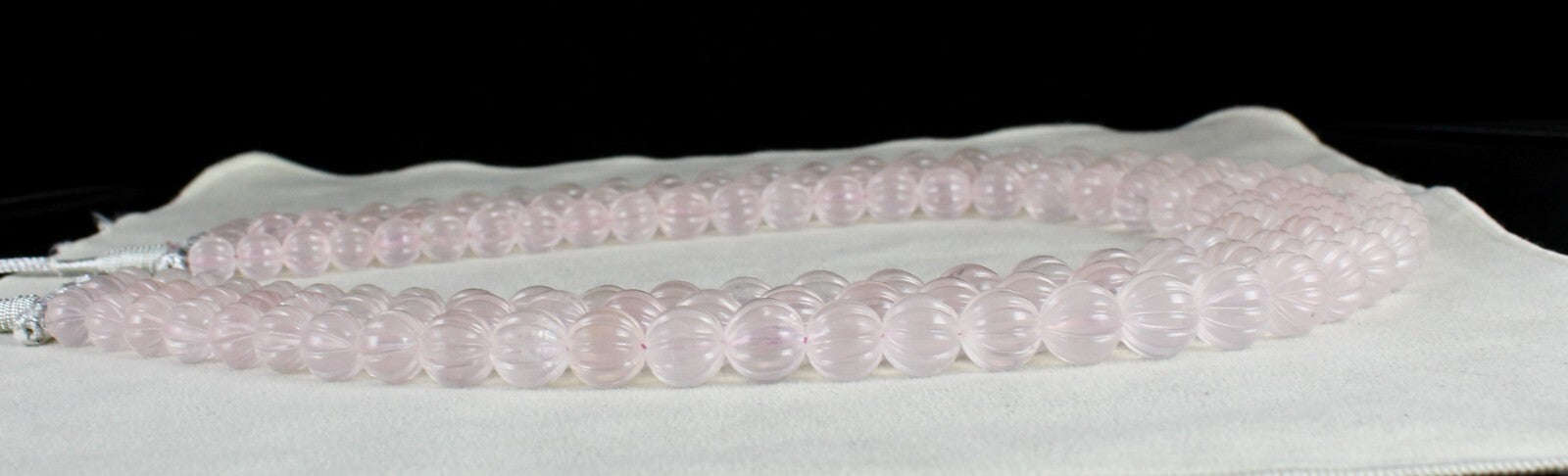 Certified Natural Rose Quartz Melon Carved Bead 1393 Ct Fashion Necklace
