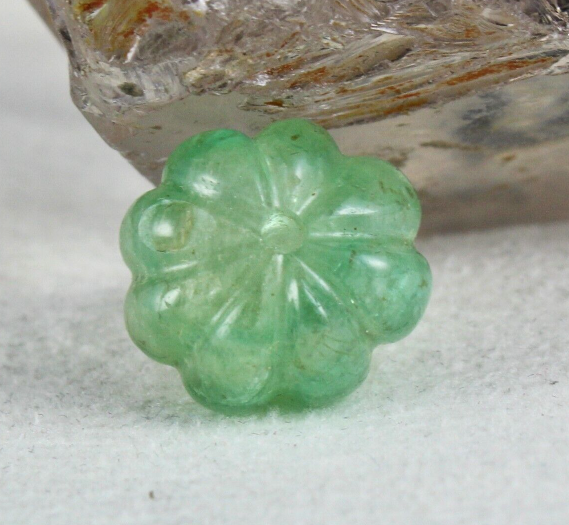 Certified Natural Colombia Emerald Carved Melon Drill Bead Gemstone 18.68 Ct