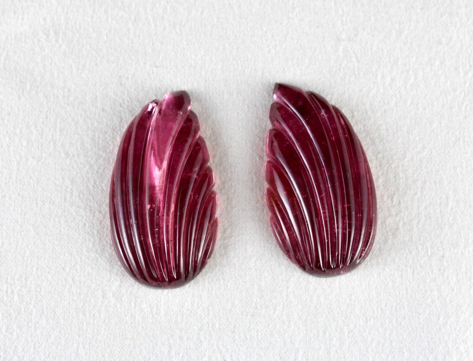 Natural Rubellite Tourmaline Pear Leaf Engraved 77.24 Ct Pair Gemstone Earring