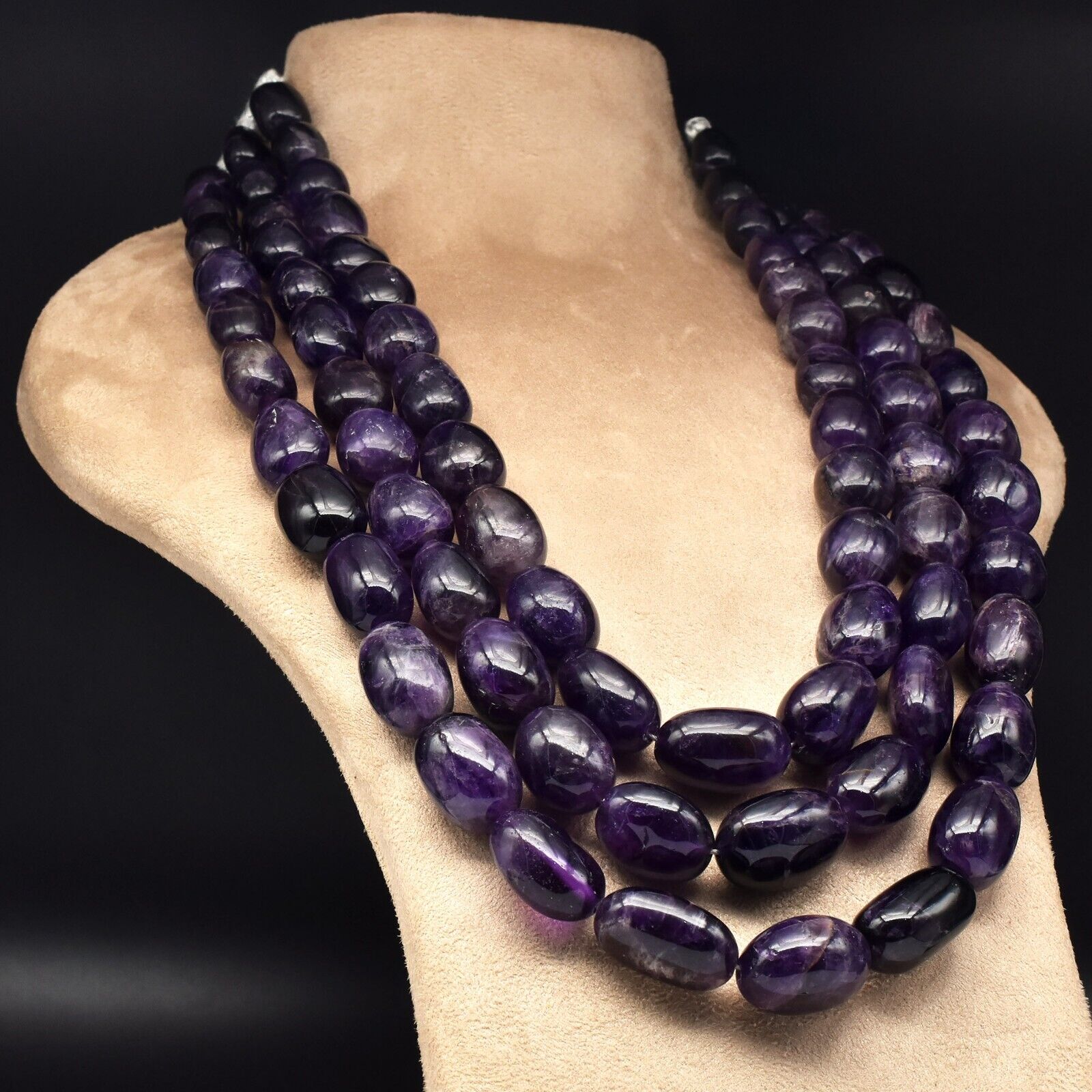 Natural Amethyst Beads Oval 3 L 2405 Ct Purple Big Gemstone Fashion Necklace