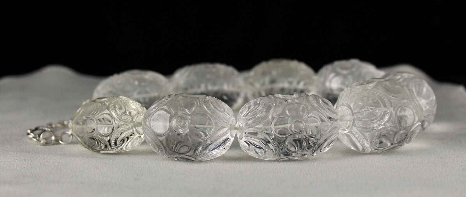 NATURAL WHITE ROCK CRYSTAL QUARTZ CARVED OVAL BEADS 9 PCS 2410 CARATS GEMSTONE