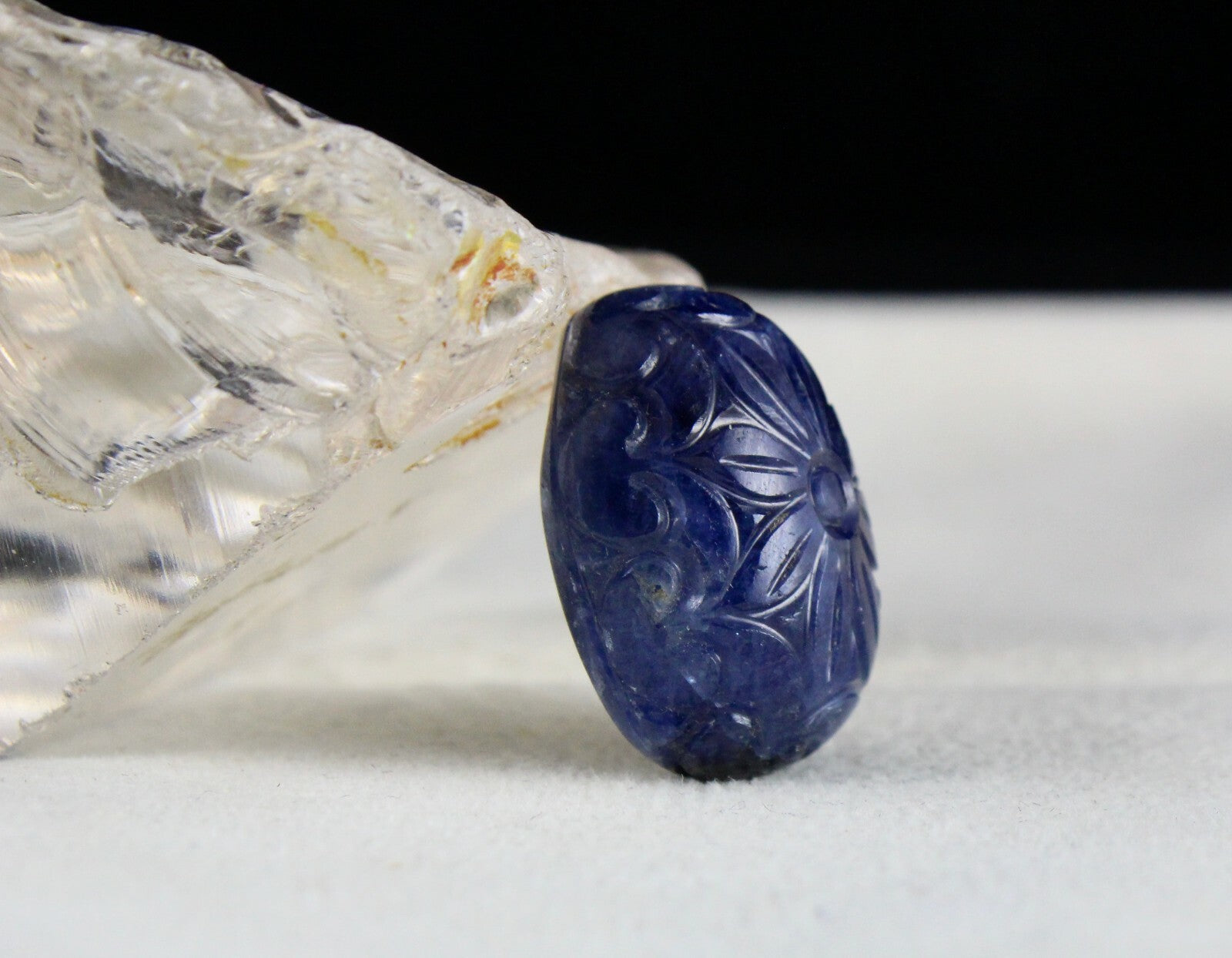 Certified Natural Unheat Blue Sapphire 44.55ct Carved Oval Gemstone Ring Pendant