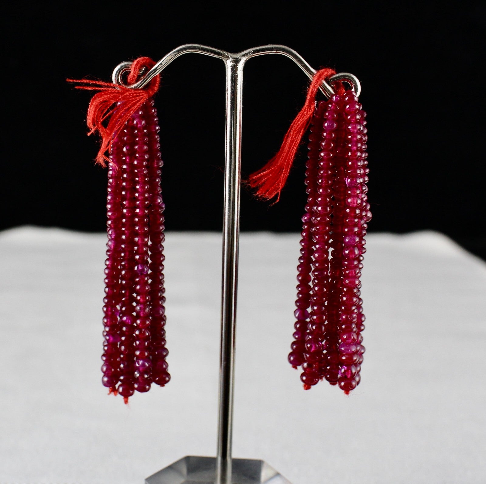 Certified Natural Burma Ruby Beads 79.50 Ct Tassel Gemstone Hanging Earrings