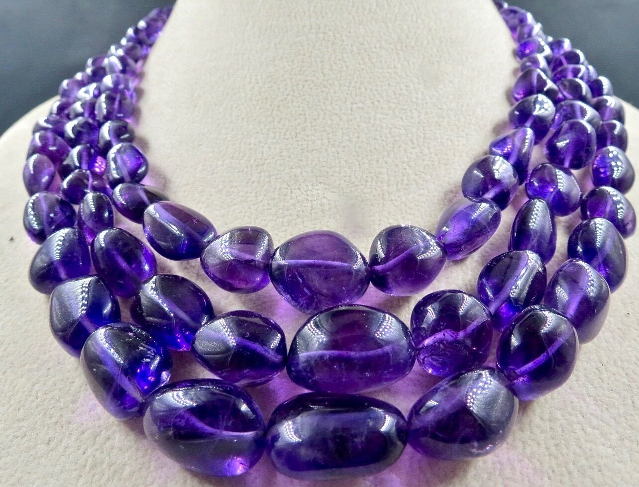 Natural Amethyst Beads Tumble 3L 917 Ct Purple Gemstone Statement Party Necklace