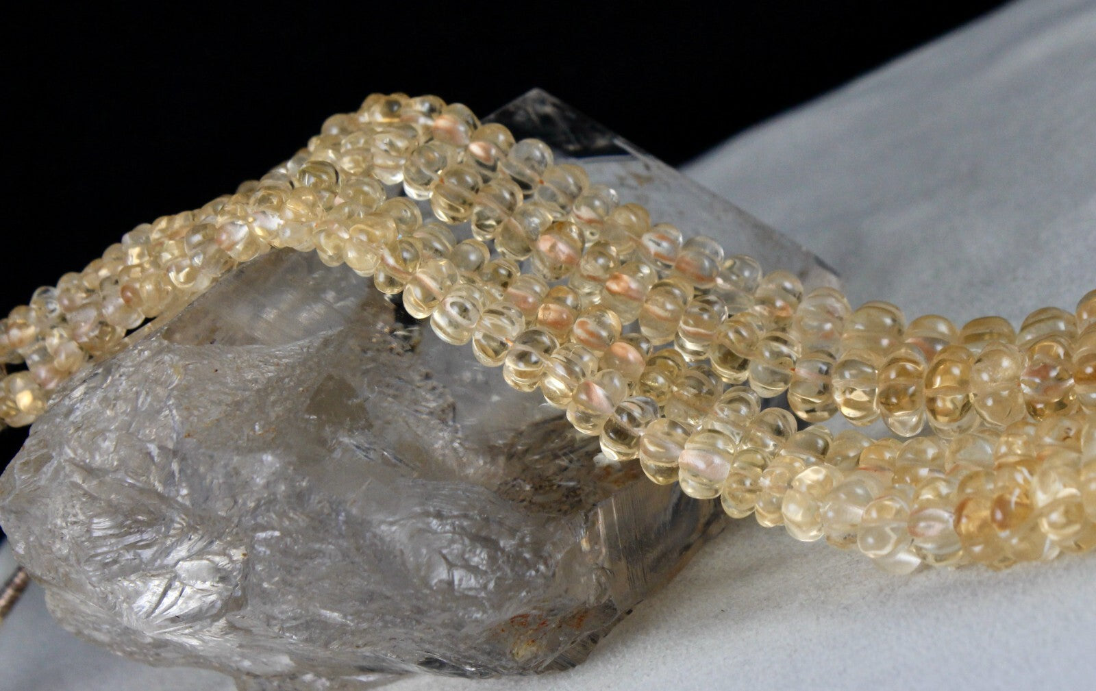 Natural Yellow Citrine 558 Ct Beads Carved Round Gemstone Vintage Necklace