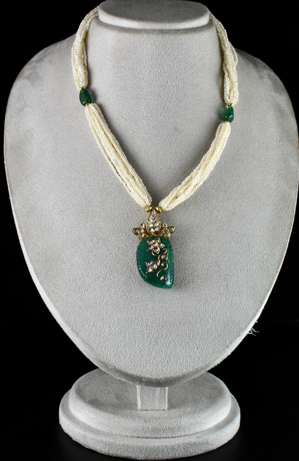 Certified Natural Zambia Emerald 10ct Natural Diamond Gold Jadau Necklace
