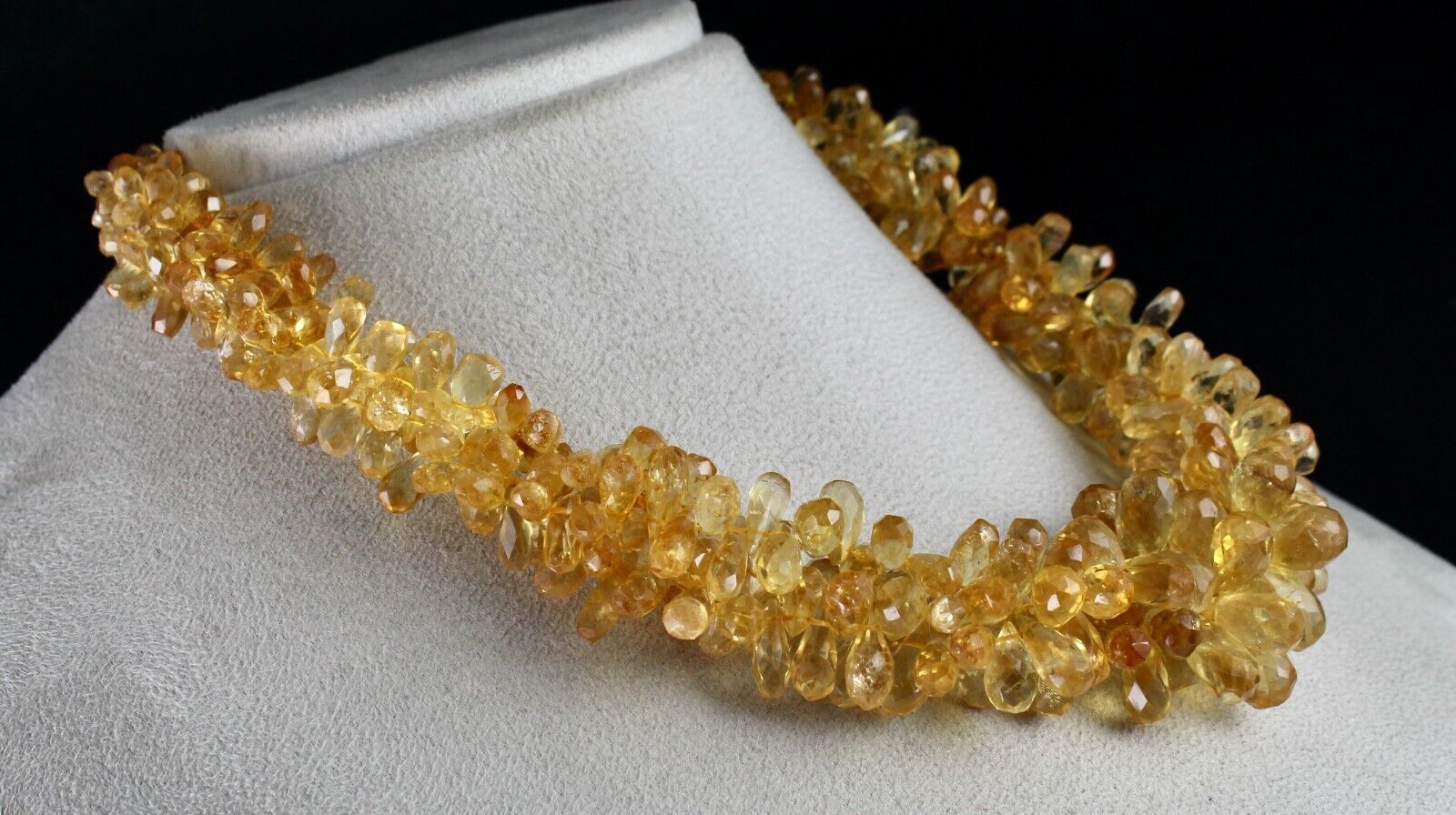 NATURAL CITRINE BEADS FACETED TEAR DROPS 3 LINE 827 CT GEMSTONE FASHION NECKLACE