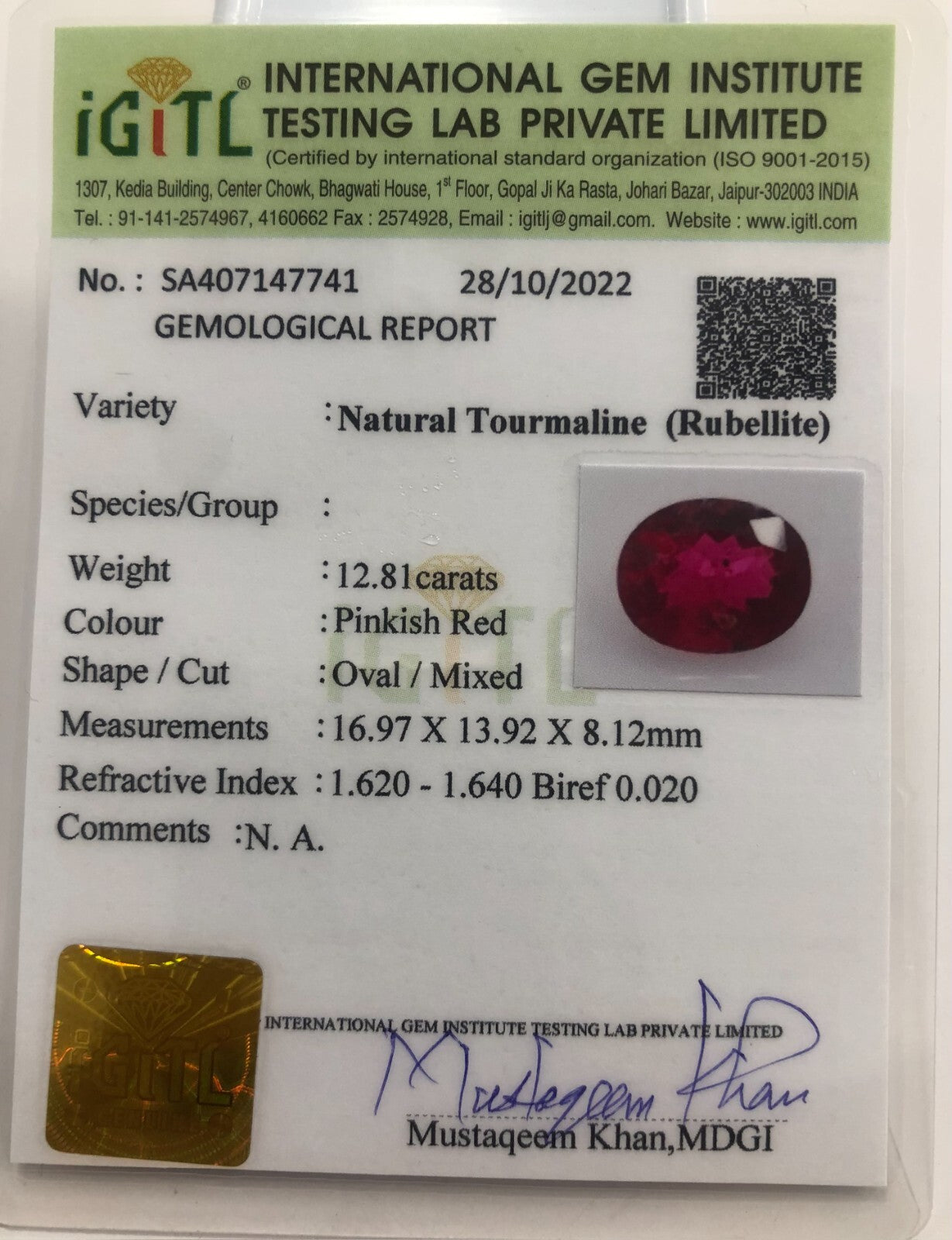Certified Natural Pink Tourmaline Rubellite 12.81ct Gemstone Ring Pendant