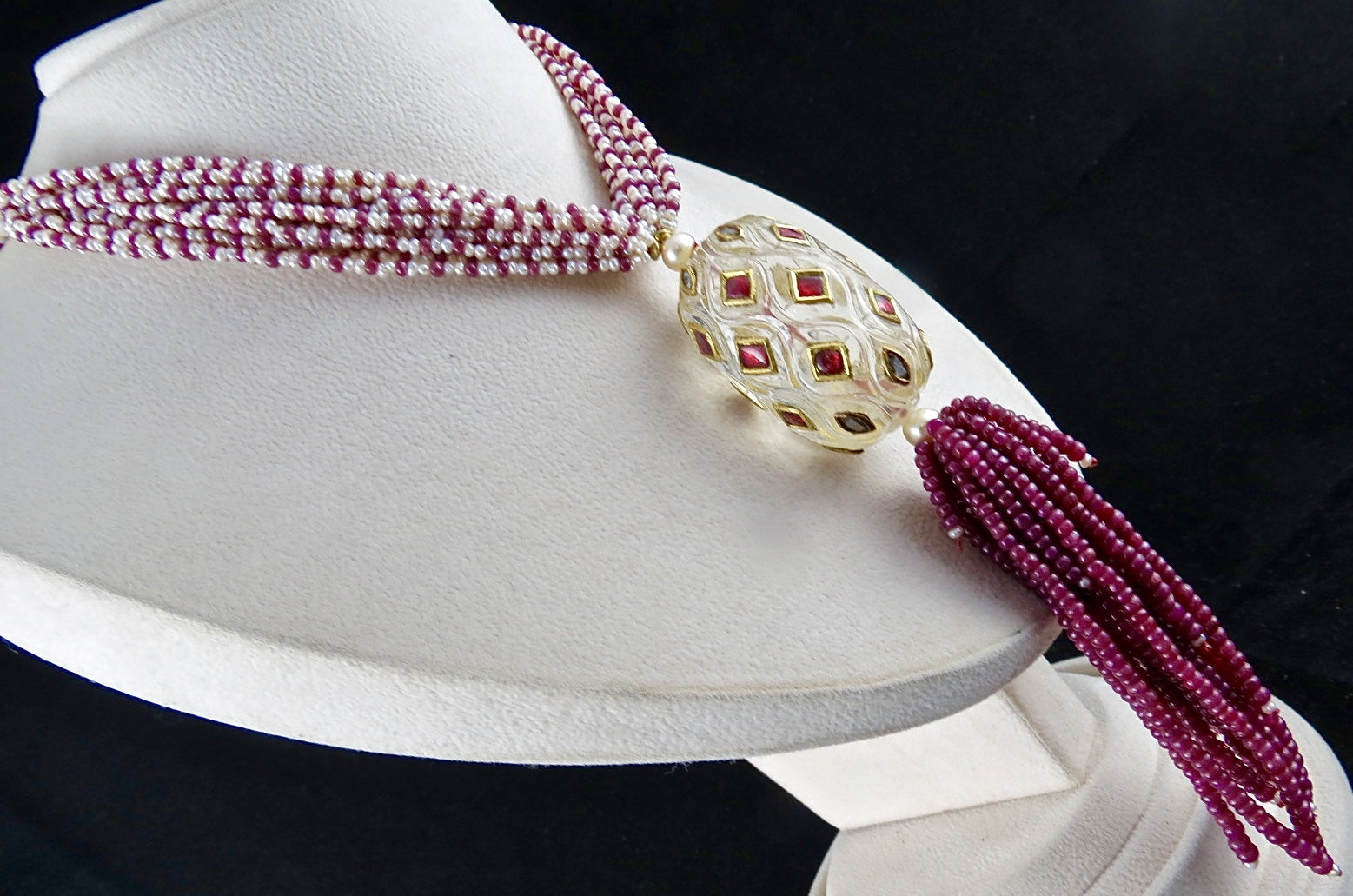 Antique Natural Rock Crystal Quartz 896ct 22k Gold Ruby Pearl Necklace Certified