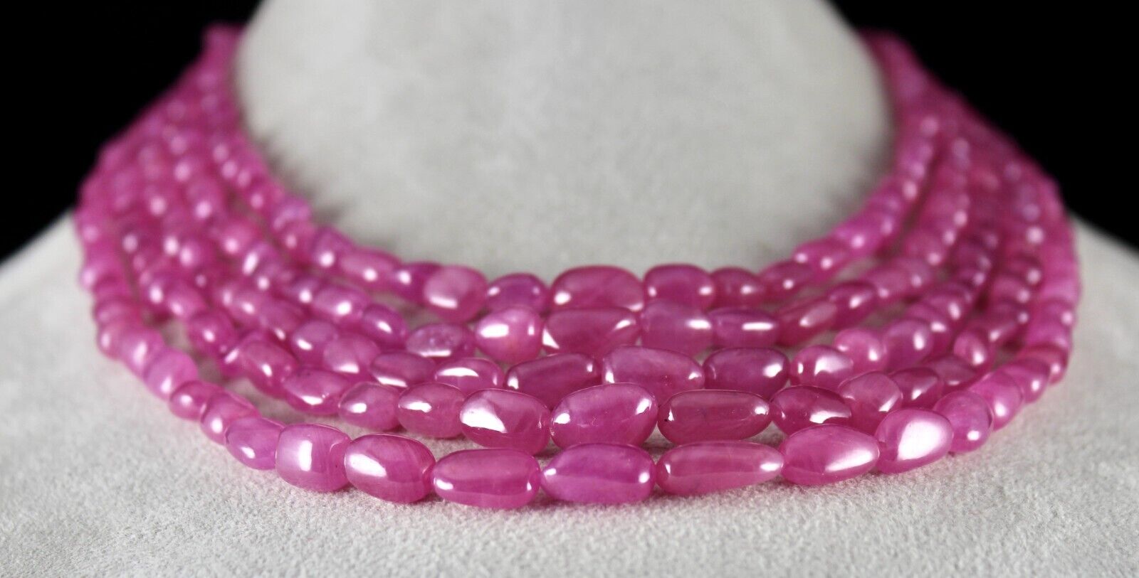 NATURAL UNTREATED RUBY LONG BEADS 5 LINE 1046 CARATS LADIES GEMSTONE NECKLACE