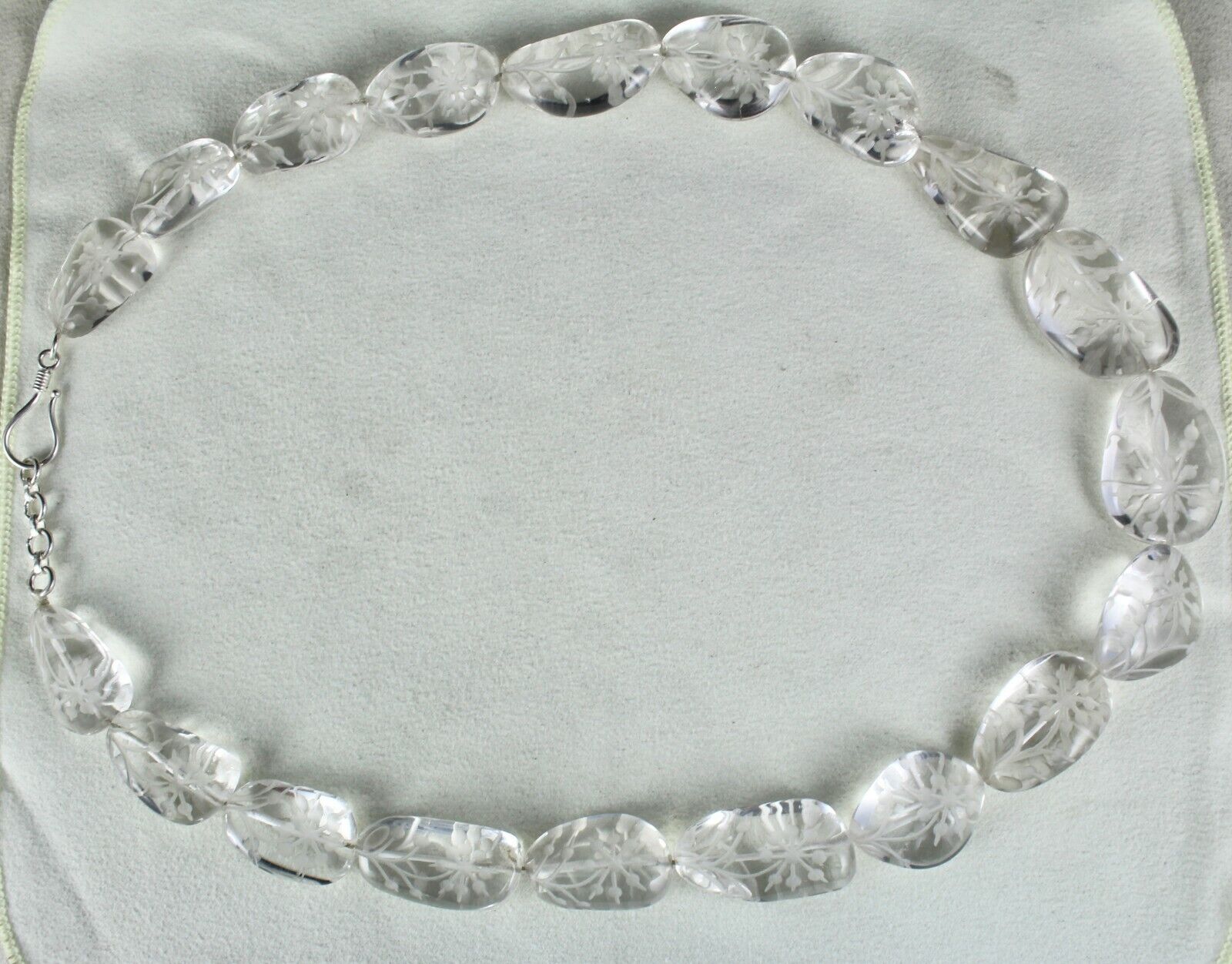 NATURAL ROCK CRYSTAL QUARTZ BEADS ENGRAVED 1 LINE 884 CARATS GEMSTONE NECKLACE