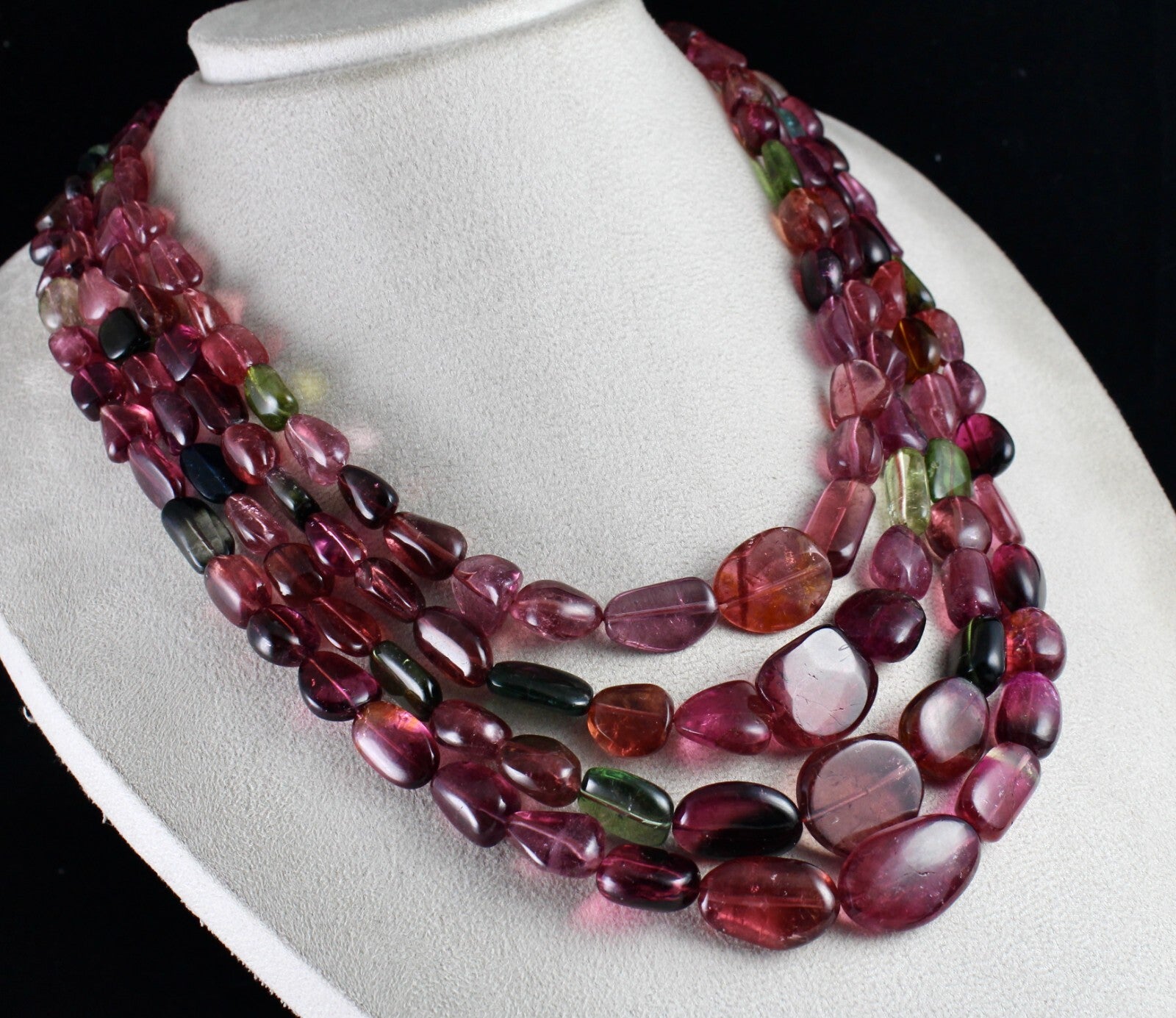 Certified Natural Multi Tourmaline Beads Tumble Gemstone Necklace 1445 Ct