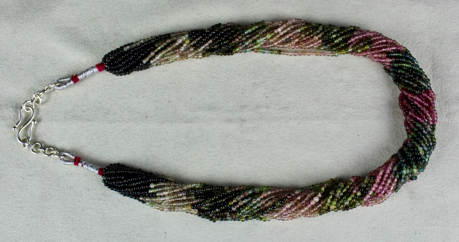 Natural Multi Colour Tourmaline Beads Necklace 925 Sterling Silver Hook